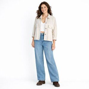 ZARA Beige S Corduroy Cropped Jacket Button Front Long Dolman Sleeves Raw Hem